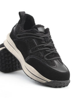 04-XKL23-138R BLACK Кроссовки утепленные женские (натуральная кожа, натуральная замша, байка)