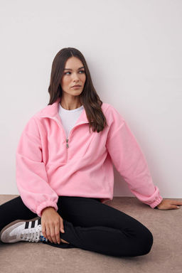 Ac?k Pembe Fermuar Detayl? Polar Orme Sweatshirt TWOAW21SW0758