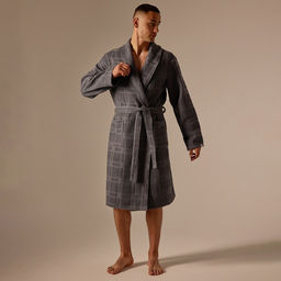 Халат вафельный мужской SL HOME: Chess «Гри Сандре», размер M, хлопок 100%, тёмно-серый