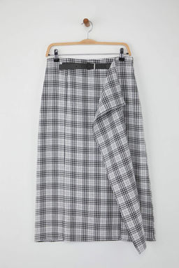 Siyah Ekoseli Midi Kemer Detayl? Etek TWOAW26ET00071 - Trendyolmilla фото 5