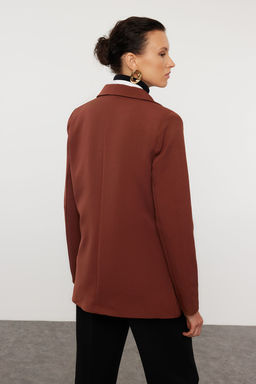 Koyu Kahverengi Regular Astarl? Kruvaze Kapama Dokuma Blazer Ceket TWOAW21CE0264