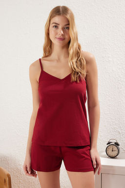 Trendyolmilla Bordo %100 Pamuklu Dantel Detayl? Ip Ask?l? Sortlu Orme Pijama Tak?m? THMSS25PT00048  фото 2