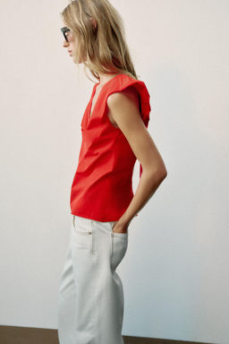 CUERPO POPEL?N PESPUNTES CONTRASTE / Coral rojo - Zara фото 4