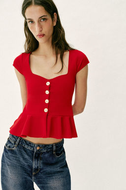 TOP PEPLUM BOTONES / Rojo - Zara фото 3