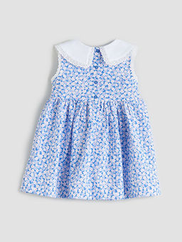 Keten Kar???ml? ?i?ekli K?z ?ocuk Elbise