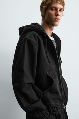 DENIM JACKET WITH FAUX SHEARLING HOODIE - Zara фото 5