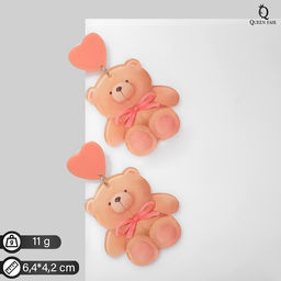 Серьги пластик Сердца мишки, цвет розово-бежевый в золоте
