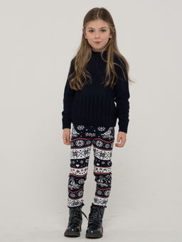 Лосины (Рейтузы) для девочек 212-6135. 189/388/10054 т.синий/живой коралл/белый