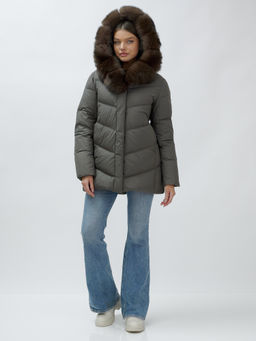 с МЕХОМ ПЕСЕЦ ПРЕМИУМ класса Полупальто зимние темно-серого цвета - Mtforce фото 13