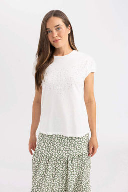 Футболка с коротким рукавом с круглым вырезом и принтом - Defacto фото 3