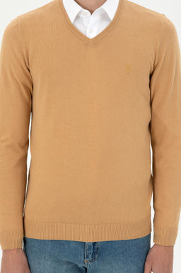 Erkek Slim Fit V Yaka Camel Basic Kazak - U.s. polo assn фото 6