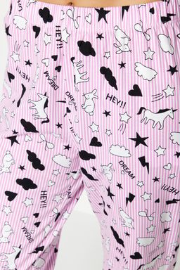 Trendyolmilla Ac?k Pembe %100 Pamuklu Eglence Desenli Biyeli Orme Pijama Tak?m? THMSS19IP0037 фото 5