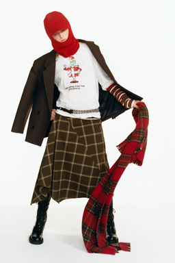 RUFFLE CHECK MIDI SKIRT