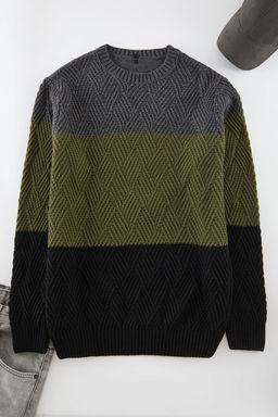 TRENDYOL MAN Indigo Regular Bisiklet Yaka Renk Bloklu Kazak TMNAW20LS0026 - Trendyolmilla фото 5