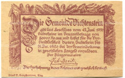 10 геллеров 1920 года Австрия Вихтенштайн (нотгельд)