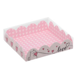 Цена за 5 шт. Коробка для печенья с прозрачной крышкой Love, 13×13×3 см