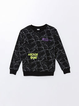 Bisiklet Yaka Bask?l? Uzun Kollu Erkek ?ocuk Sweatshirt