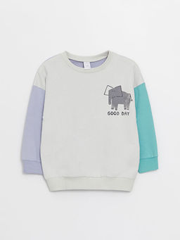 Bisiklet Yaka Bask?l? Erkek Bebek Sweatshirt