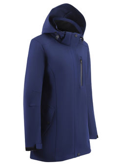 Парка женская софтшелл виндстоппер удлинённая с капюшоном темно-синего цвета 9618_1TS