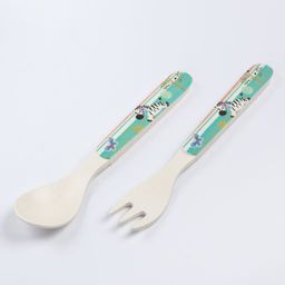 Набор детской бамбуковой посуды Зебра, тарелка, миска, стакан, приборы, 5 предметов - Simaland фото 8