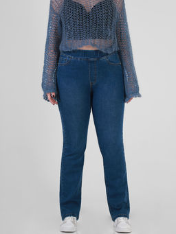 Джинсы женские большие размеры на резинке с высокой посадкой