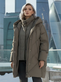 Пальто двубортная зимнее утепленное женское светло-коричневого цвета 7732SK - Visdeer фото 19