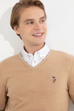 U. S. Polo Assn Мужской базовый свитер светло-коричневого меланжевого цвета - U.s. polo assn фото 3