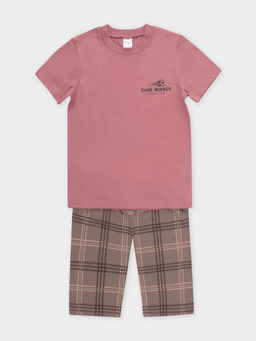 К 1528/красная глина,текстильная клетка пижама для мал