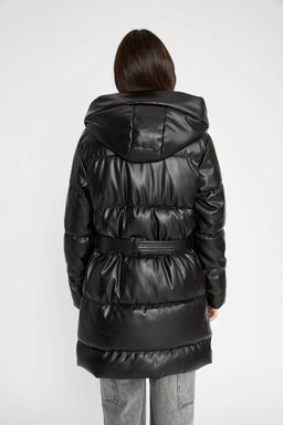 Водонепроницаемая надувная парка из искусственной кожи с капюшоном и пухом - Defacto фото 8