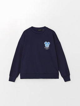 Bisiklet Yaka Mickey Mouse Bask?l? Oversize Kad?n Sweatshirt