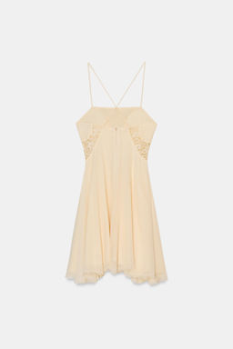 VESTIDO CORTO GODETS ENCAJE / Crudo - Zara фото 4