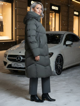 Пальто зимнее утепленное с капюшоном женское зеленого цвета 7702Z - Visdeer фото 21