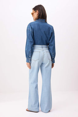 Buz Mavisi Yuksek Bel %100 Pamuk Wide Leg Jeans TWOSS26JE00204 - Trendyolmilla фото 4