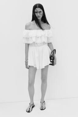 Mono corto off-the-shoulder con bordado ingl?s - H&m фото 2