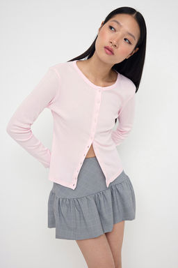 Teen Pembe Dugmeli Vucuda Oturan Esnek Orme Bluz | TWOAW26BZ00007