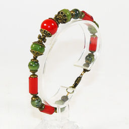 Браслет из коралла и нефрита 21 см - Сувенир-камни фото 2