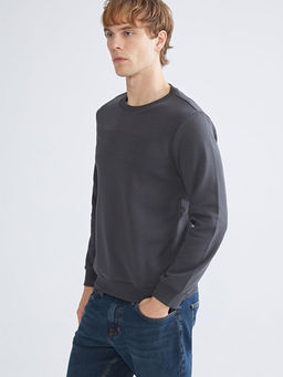 Bisiklet Yaka Bask?l? Erkek Kal?n Sweatshirt