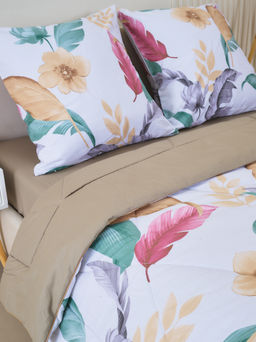 Комплект постельного белья из сатина с одеялом - Листья тропиков 2 сп. с Евро простыней (нав.70х70)