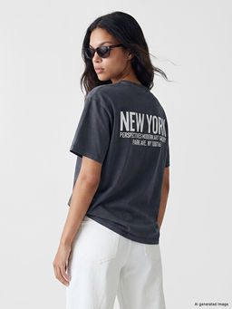 New York Bask?l? Oversize Kad?n Ti??rt