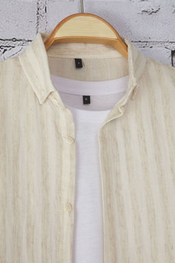 Bej Regular Fit Cizgili Nefes Alabilen Pamuklu Muslin Gomlek TMNSS25GO00015 - Trendyolmilla фото 6