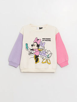 Bisiklet Yaka Uzun Kollu Minnie Mouse Bask?l? K?z Bebek Sweatshirt
