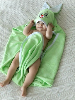 Уголок махровый детский Ушастик-САЛАТОВЫЙ 95*95 см. хлопок 100% - Лен поволжья фото 2