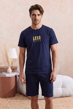 Lacivert Gri Regular Fit Bask_l_ _rme _ortlu Pijama Tak_m_ TMNSS25PT00032 - Trendyolmilla фото 2