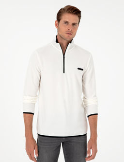 Beyaz Regular Fit Yar_m Fermuarl_ Polar Sweatshirt