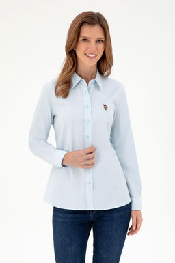 Женская голубая базовая рубашка с длинным рукавом Неожиданная скидка в корзине