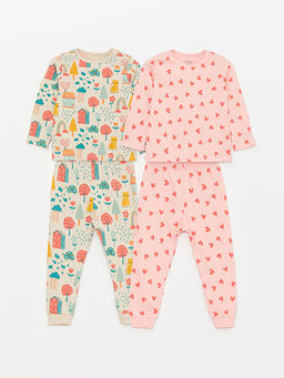 Bask?l? K?z Bebek 2li Pijama Tak?m?
