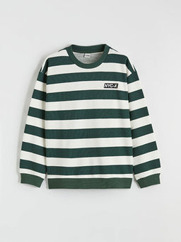 Bisiklet Yaka ?izgili Erkek ?ocuk Sweatshirt ve E?ofman Alt?