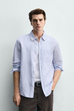 CAMISA REGULAR FIT LINO - ALGOD?N / Azul / Blanco - Zara фото 2