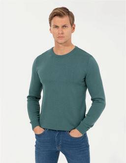 Ye_il Slim Fit Bisiklet Yaka Basic Triko Kazak