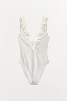 SATIN BODYSUIT WITH EMBROIDERY AND LACE - Zara фото 7